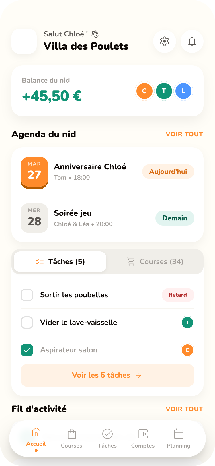 Écran d'accueil Cotcot